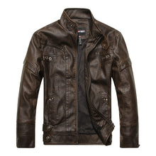 Load image into Gallery viewer, Brown Leather Jacket Collar Zipper Motorcycle Jacket