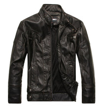 Load image into Gallery viewer, Brown Leather Jacket Collar Zipper Motorcycle Jacket