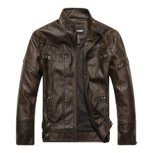 Load image into Gallery viewer, Brown Leather Jacket Collar Zipper Motorcycle Jacket