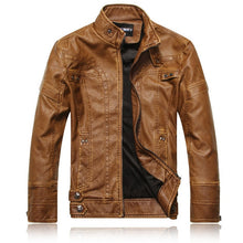 Load image into Gallery viewer, Brown Leather Jacket Collar Zipper Motorcycle Jacket