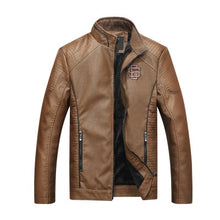 Load image into Gallery viewer, Leather Jacket Motorcycle Men Casual Thick Slim Fit Male Stand Collar