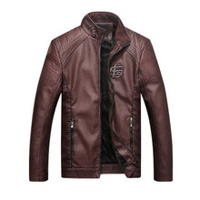 Load image into Gallery viewer, Leather Jacket Motorcycle Men Casual Thick Slim Fit Male Stand Collar