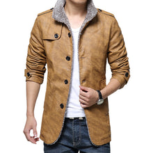 Load image into Gallery viewer, Faux Leather Jacket Long Neckline Thick Slim Fit