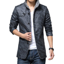 Load image into Gallery viewer, Faux Leather Jacket Long Neckline Thick Slim Fit